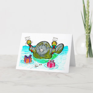 Manatee avec la carte d'anniversaire Maracas