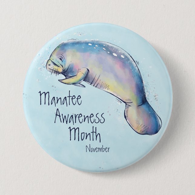 Manatee Awareness Month, Aquarellmauer Button (Vorderseite)