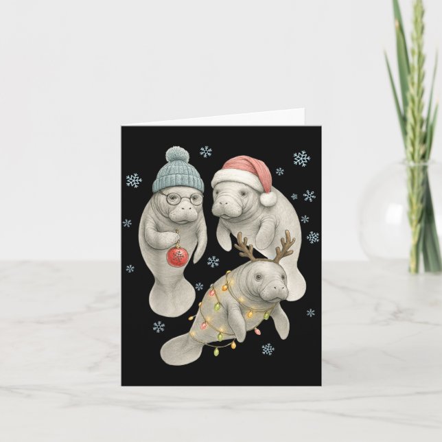 Manatee Christmas Manatee Santa Reindeer Lights Wo Karte (Vorderseite)