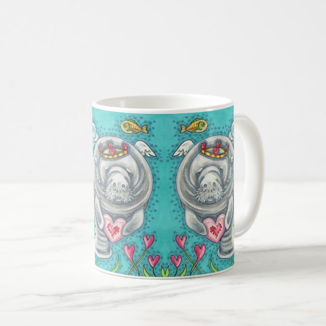 MANATEE CUPID, BUBBLES & HEARS FARBENFARBIGE VALEN KAFFEETASSE (VorderseiteRechts)