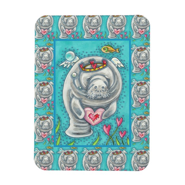 MANATEE CUPID, BUBBLES & HEARS FARBENFARBIGE VALEN MAGNET (Vertikal)
