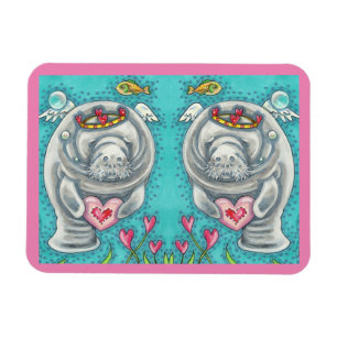 MANATEE CUPID, BUBBLES & HEARS FARBENFARBIGE VALEN MAGNET