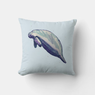 Manatee Florida Animal Painting Blue Throw Pillow Kissen