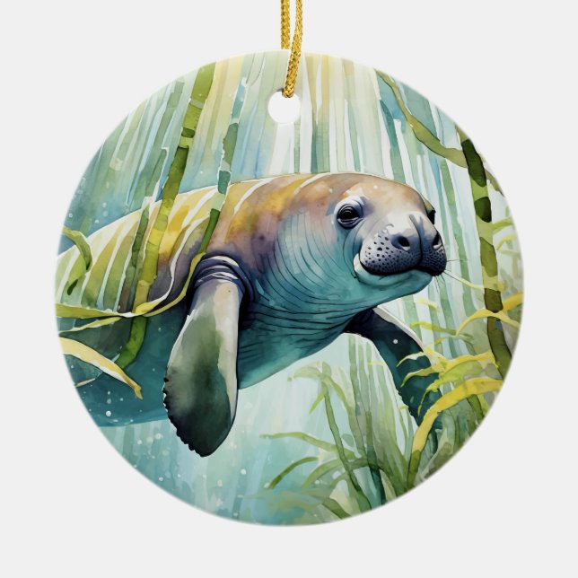 Manatee Florida Watercolor Keramik Ornament (Vorne)