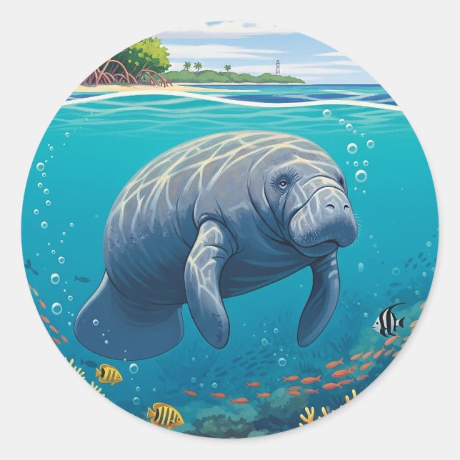 Manatee im Biscayne-Nationalpark Runder Aufkleber (Vorderseite)