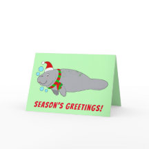 Manatee in Weihnachtsmannmütze und Scarf-Grüße der