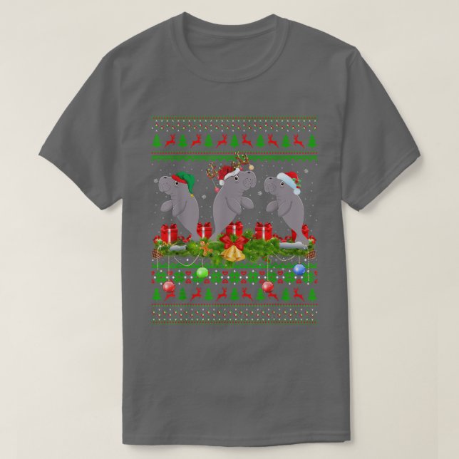 Manatee Lover Xmas Lighting Santa Ugly Manatee Chr T-Shirt (Design vorne)