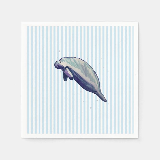 Manatee Painting Beach Decor Glass Untersetzer Serviette (Vorderseite)