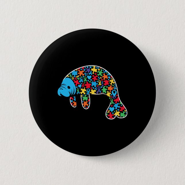 Manatee Puzzle Autismus Bewusstsein Autistische Fr Button (Vorderseite)