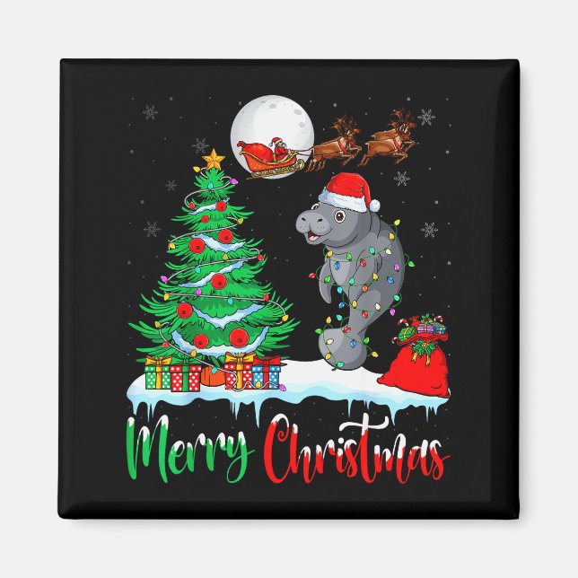 Manatee Santa Hat Xmas Tree Merry Christmas Manate Magnet (Vorne)