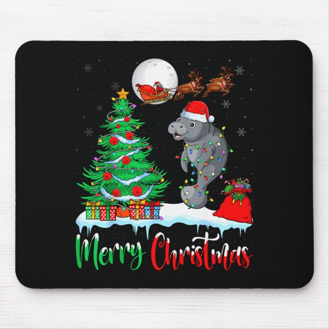 Manatee Santa Hat Xmas Tree Merry Christmas Manate Mousepad (Vorne)