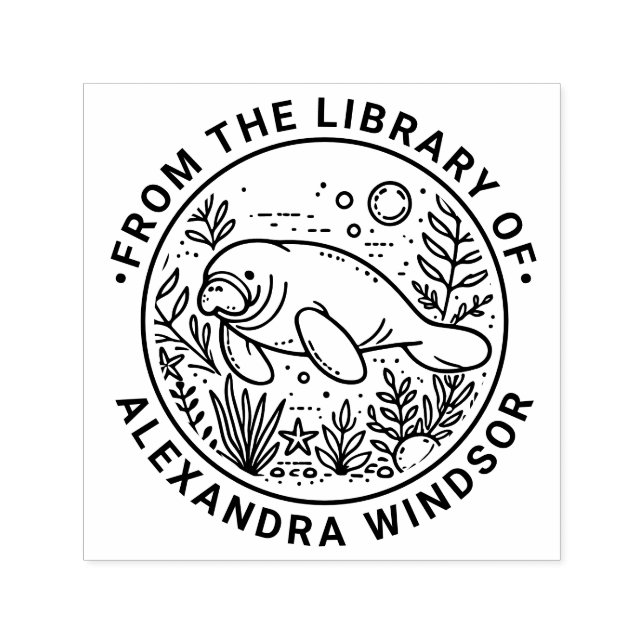 Manatee Swimming unter dem Buchnamen Wasserbibliot Permastempel (Design)