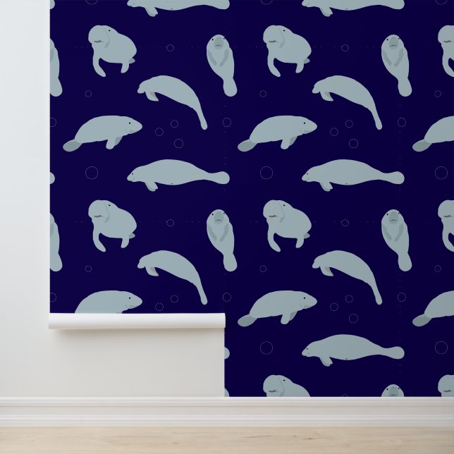 Manatee und Blasen Niedliches Meerbusmuster Tapete (Anwendung)