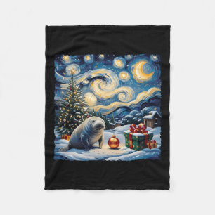 Manatee Van Gogh Style Starry Night Christmas Wint Fleecedecke