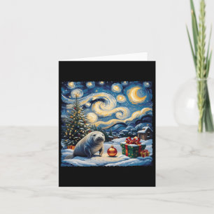 Manatee Van Gogh Style Starry Night Christmas Wint Karte