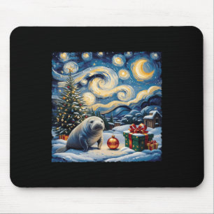 Manatee Van Gogh Style Starry Night Christmas Wint Mousepad