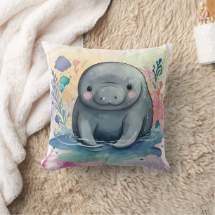 Manatee Watercolor Print Kissen