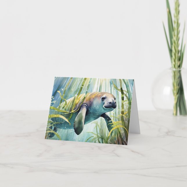 Manatee Watercolor Stationery Karte (Vorderseite)