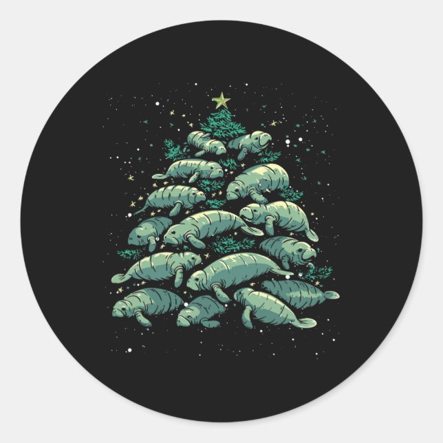 Manatee Weihnachtsbaum Manatee Xmas Boys & amp; Wo Runder Aufkleber (Vorderseite)