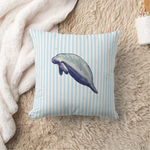 Manategemälde Küste Blaue Streifen Kissen
