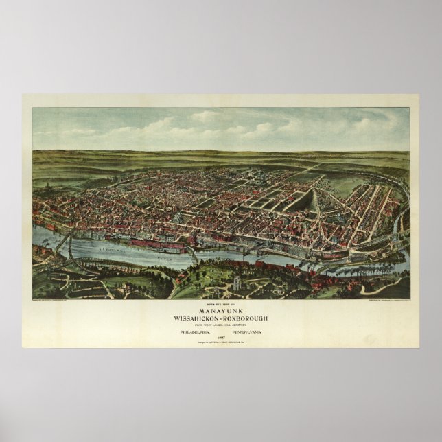 Manayunk Wissahickon Roxborough PA Luftkarte Poster (Vorne)