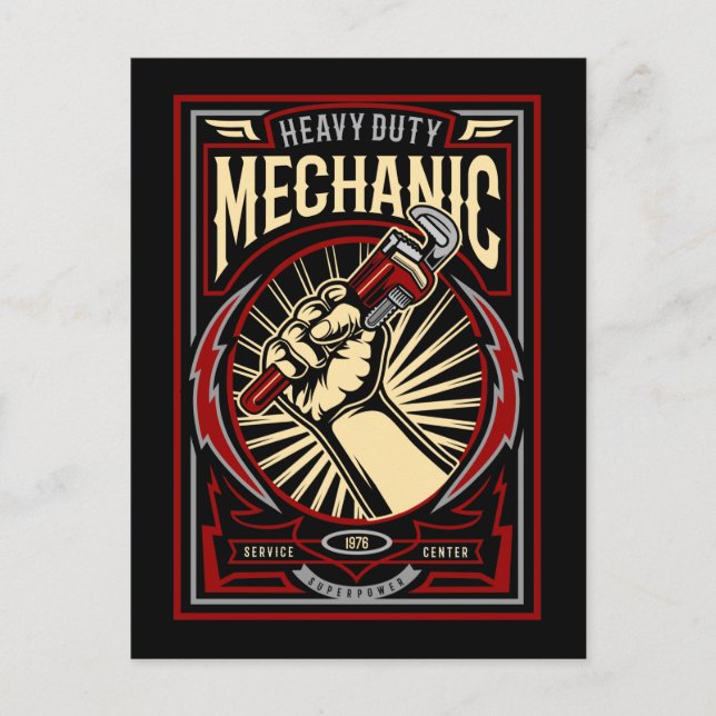Mancave Vintag Mechanic Garage Postkarte (Vorderseite)