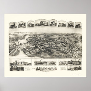 Manchaug, MA Panorama Karte - 1891 Poster