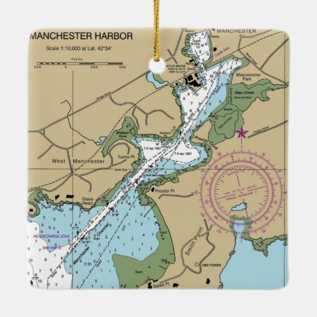 Manchester by Sea MA Chart Keramikornament (Rückseite)