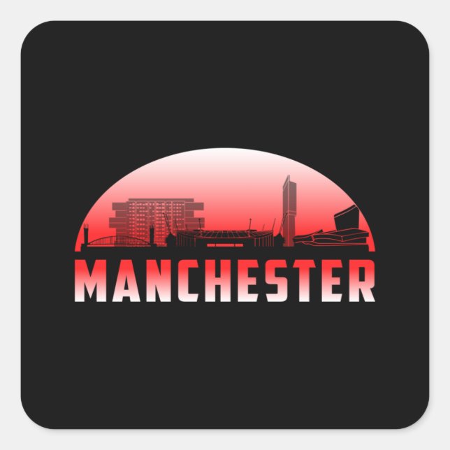 Manchester City Cityscape Skyline Funny Gift Idee Quadratischer Aufkleber (Vorderseite)
