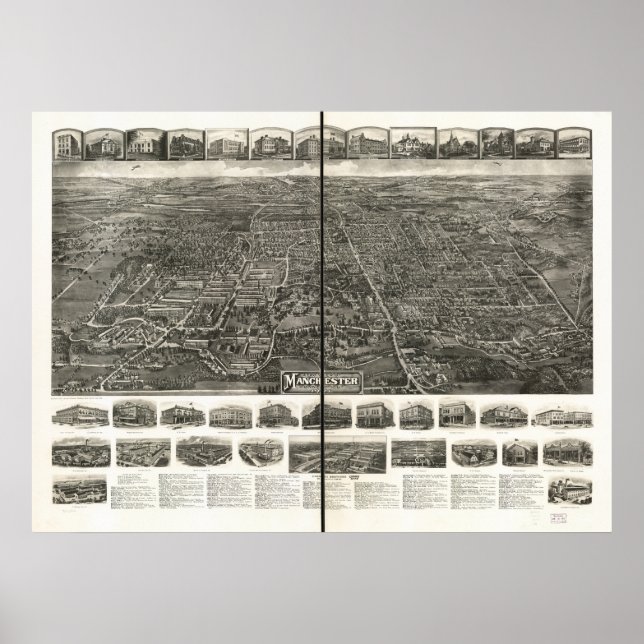 Manchester Connecticut 1914 Panoramic Map Poster (Vorne)