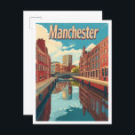 Manchester England Art Vintage Travel Illustration Postkarte<br><div class="desc">Manchester England Art Vintage Reiseübersicht</div>