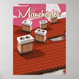 Manchester, England Cartoon Reiseplakat Poster