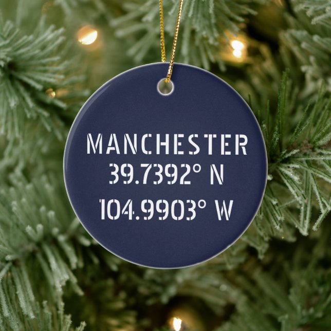 Manchester England Latitude Longitude Keramik Ornament (Baum)