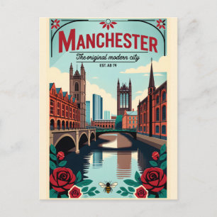 Manchester England Retro-Reiseplakat-Kunst Postkarte