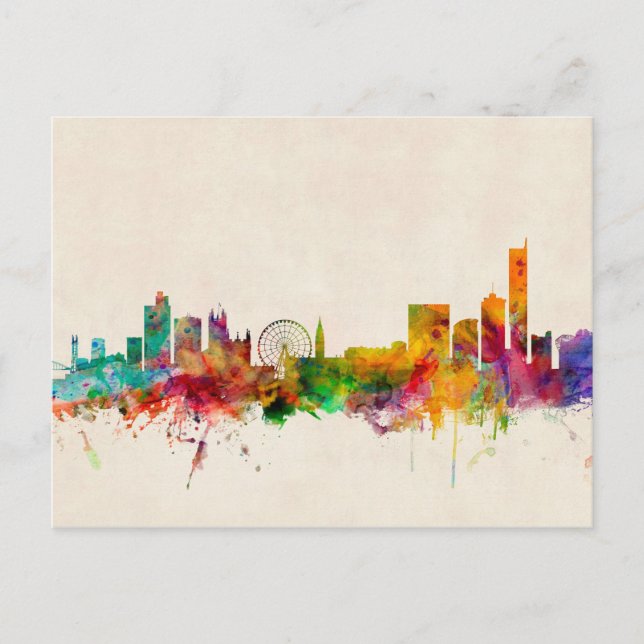 Manchester England Skyline Cityscape Postkarte (Vorderseite)