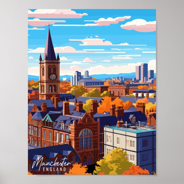 Manchester England Vintage Illustration Poster (Vorne)