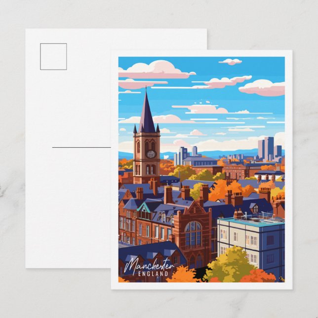 Manchester England Vintage Illustration Postkarte (Vorne/Hinten)
