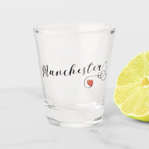 Manchester Heart Flag, England Schnapsglas