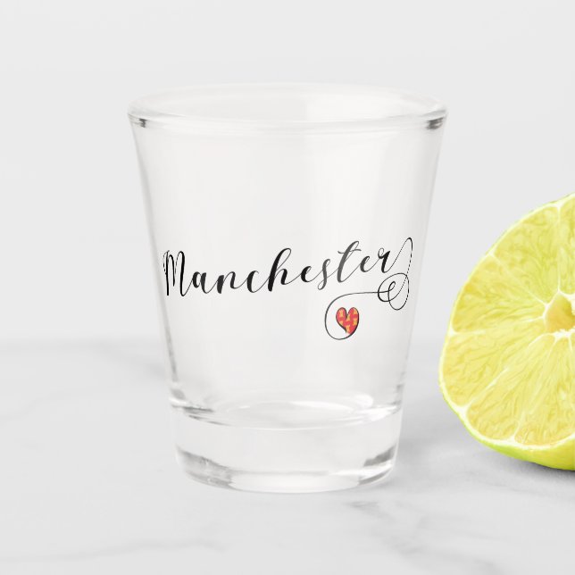 Manchester Heart Flag, England Schnapsglas (Vorderseite)