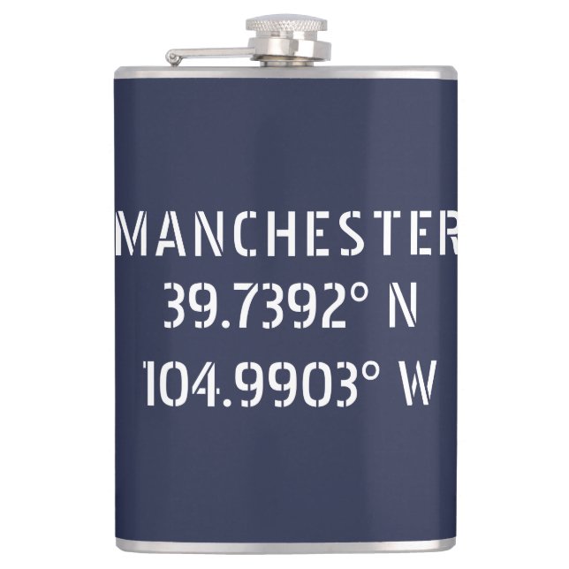 Manchester Latitude Longitude Flachmann (Vorderseite)