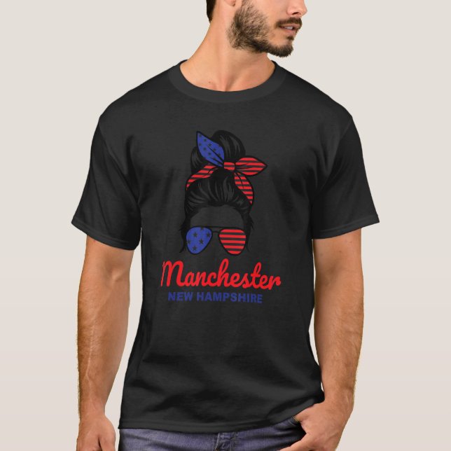 Manchester New Hampshire Retro Messy Bun T-Shirt (Vorderseite)