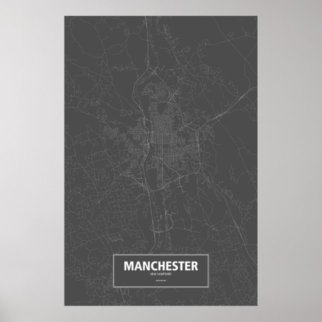 Manchester, New Hampshire (weiß auf schwarz) Poster (Vorne)