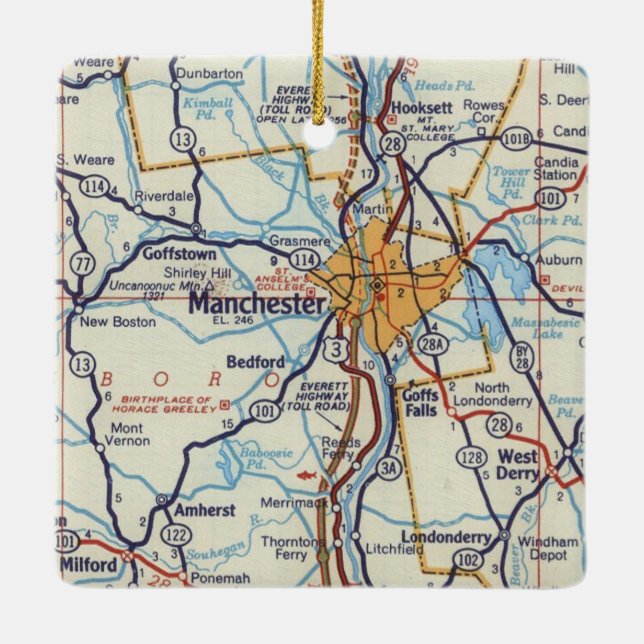 Manchester NH Vintag Map Keramikornament (Rückseite)