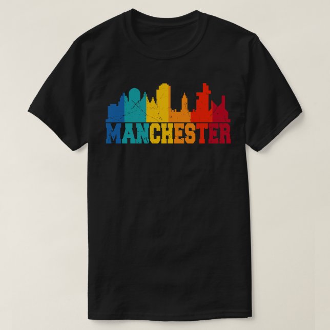 Manchester Retro Skyline UK T-Shirt (Design vorne)
