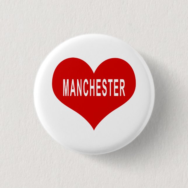 MANCHESTER Rotes Liebe Herz Button (Vorderseite)