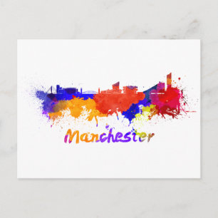 Manchester-Skyline in Aquarell Postkarte