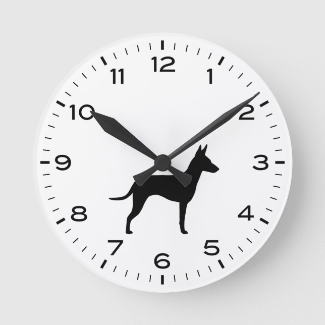 Manchester Terrier Dog Breed Silhouette Runde Wanduhr (Vorderseite)
