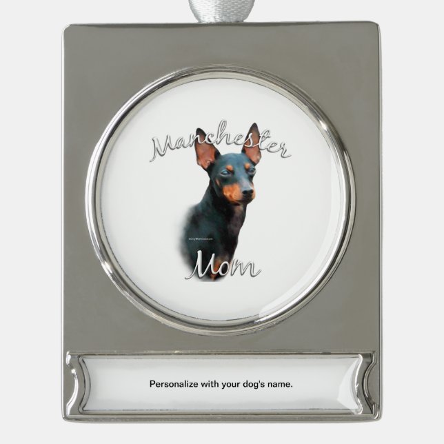 Manchester Terrier Mama 2 Banner-Ornament Silber (Vorderseite)