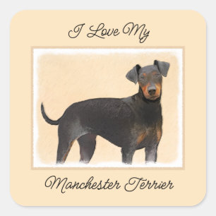 Manchester Terrier Painting Original Animal Art Quadratischer Aufkleber