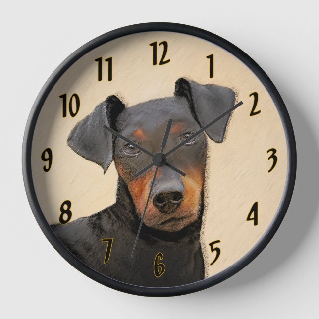 Manchester Terrier Painting Original Animal Art Uhr (Vorderseite)